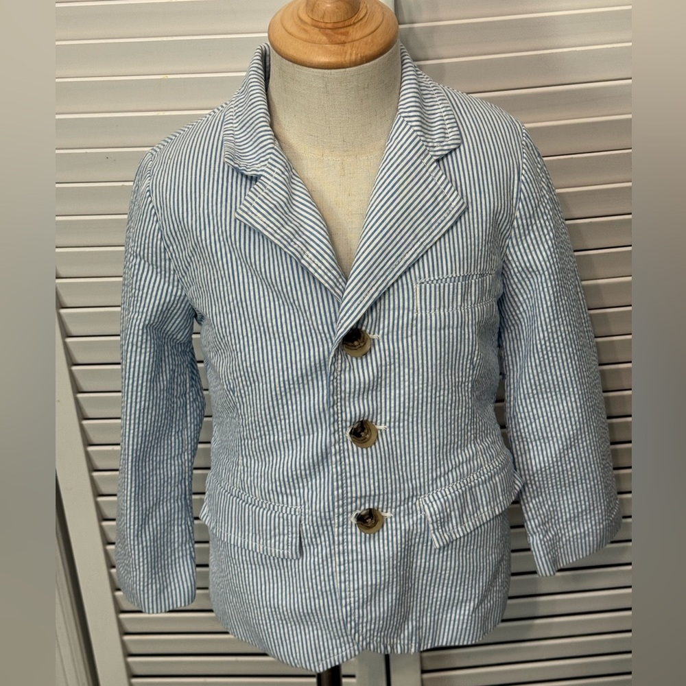 Hope & Henry Kids/ Boys Blue and White Striped Blazer
